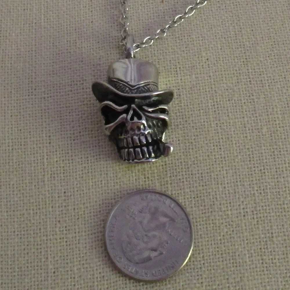 Black Oxidized Skull Pendant Necklace 20 in